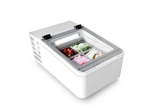 Espositore gelato da banco – MINI CREAM 2V W – Capacità 28Lt – Temp. -22°-10°C – Dim. cm. L 49 x P 79 x h 34,5