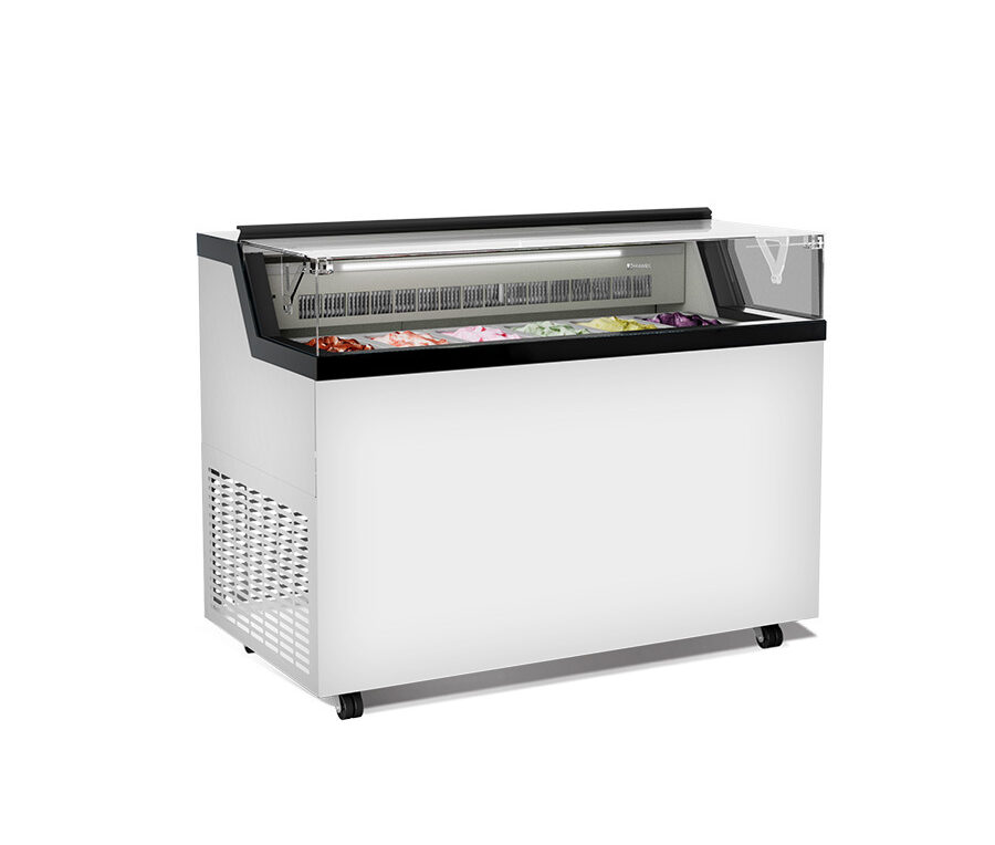 Vetrina orizzontale gelateria statica per gelato mantecato, su stecco e pasticceria FLAT 6 WHITE/GLITTER -25°/ +10°C | 119 x 67,7 x 94,4