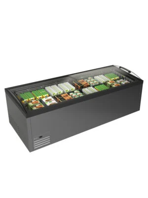 Isola refrigerata e congelatrice statica con vetri curvi scorrevoli e compressore a velocità variabile – Mondial SARDINIA 250 AV | -25/+5 °C | L 254,4 × P 96,4 × H 89,5 cm