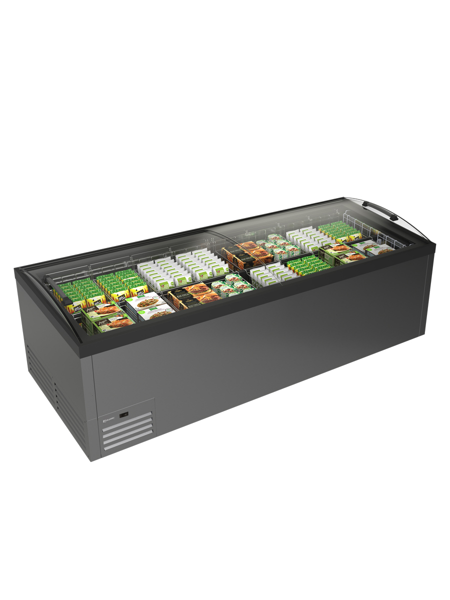 Isola refrigerata e congelatrice statica con vetri curvi scorrevoli e compressore a velocità variabile – Mondial SARDINIA 250 AV | -25/+5 °C | L 254,4 × P 96,4 × H 89,5 cm