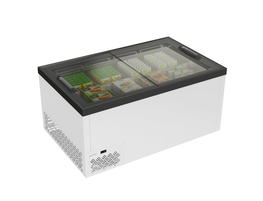 Isola refrigerata e congelatrice statica con vetri piani scorrevoli – Mondial OASI 250 AW | -25/+5 °C | L 254,4 × P 96,4 × H 82,6 cm